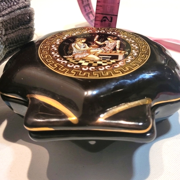 Vintage ADIS Black Porcelain GREEK GODDESS 24k Gold Accent jewelry trinket dish - Picture 4 of 10